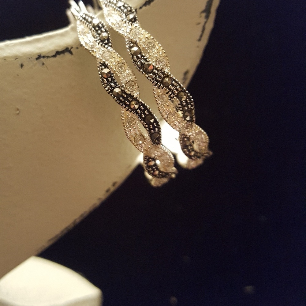 COPY - Genuine Diamond and Marcasite hoop earrings